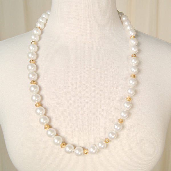 Long Gold & Pearl Necklace Cats Like Us