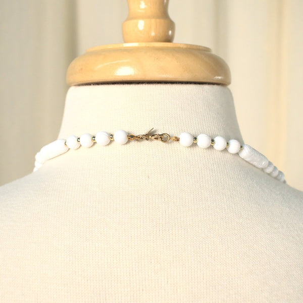 Long White Carved Bead Necklace Cats Like Us