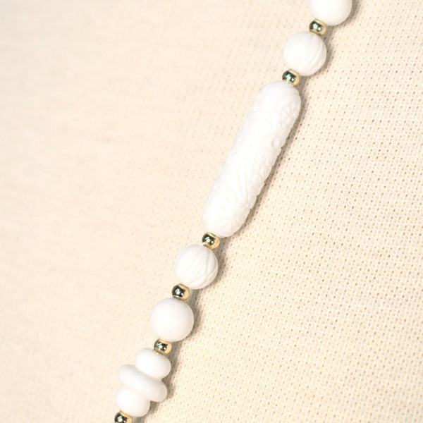 Long White Carved Bead Necklace Cats Like Us