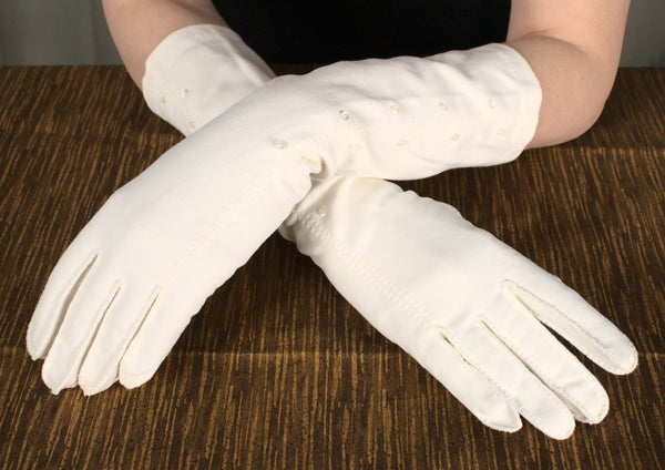 Long White Tiny Button Gloves Cats Like Us