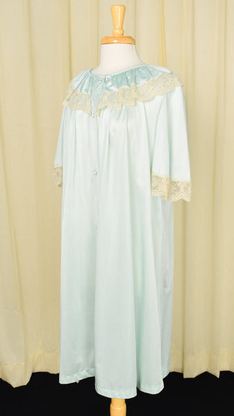 Lorraine Vintage 1960s Mint & Lace Dressing Gown Cats Like Us