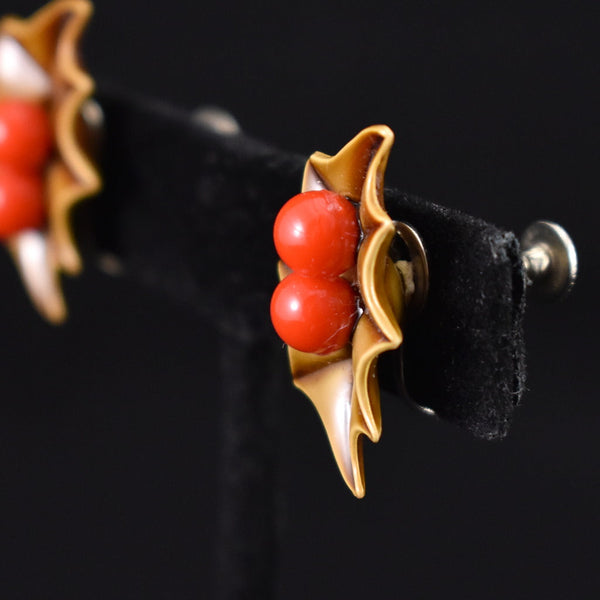 MCM Holly Berry Leaf Vintage Earrings Cats Like Us