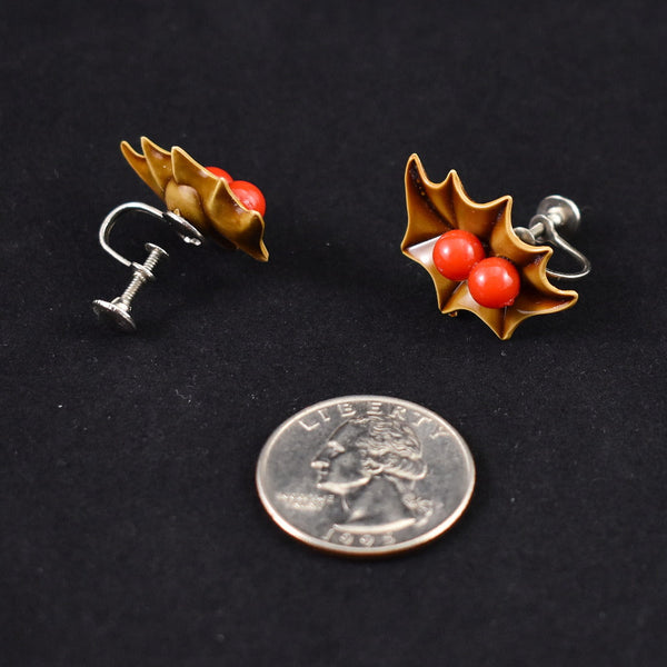 MCM Holly Berry Leaf Vintage Earrings Cats Like Us