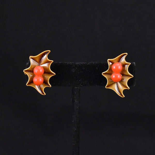 MCM Holly Berry Leaf Vintage Earrings Cats Like Us