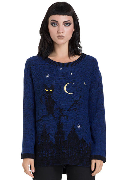 Moonlit Cat in a Tree Sweater Cats Like Us