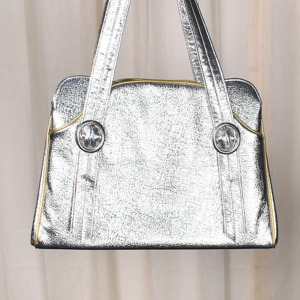 NOS 1960s Shiny Silver Vintage Handbag Cats Like Us