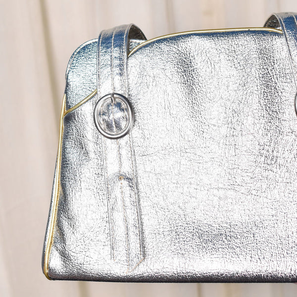 NOS 1960s Shiny Silver Vintage Handbag Cats Like Us