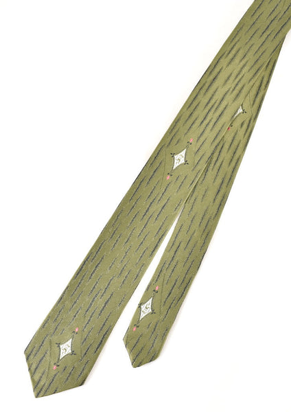 NOS 60s Olive Green Diamond Vintage Tie Cats Like Us