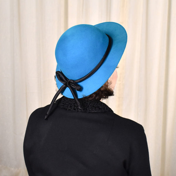 NOS 80s does 20s Vintage Teal Wool Hat Cats Like Us