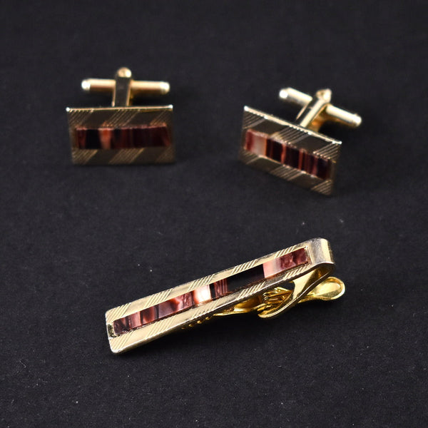 NOS Inlaid Cuff Links & Tie Bar Cats Like Us