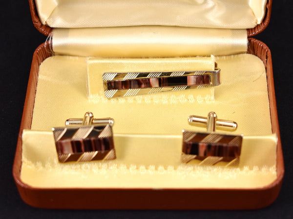 NOS Inlaid Cuff Links & Tie Bar Cats Like Us