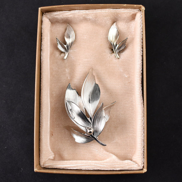 NOS Silver Leaf Brooch Set Cats Like Us