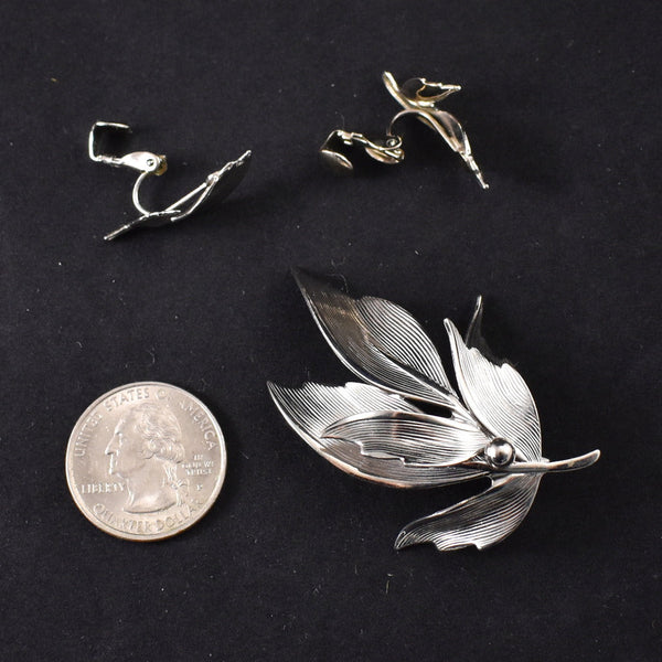 NOS Silver Leaf Brooch Set Cats Like Us