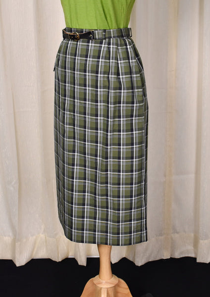 NWOT 1950s Vintage Green Plaid Pencil Skirt Cats Like Us
