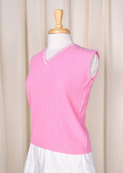 NWOT 1960s Vintage Pink V Neck Vest Top Cats Like Us