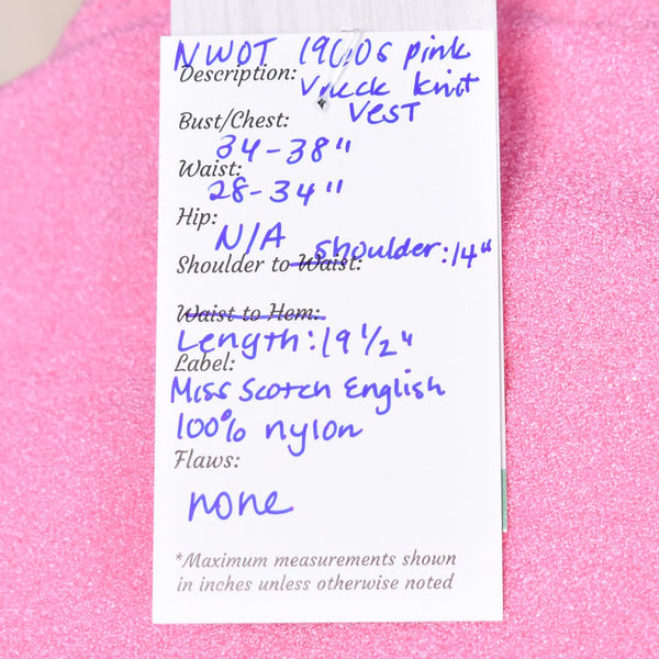 NWOT 1960s Vintage Pink V Neck Vest Top Cats Like Us