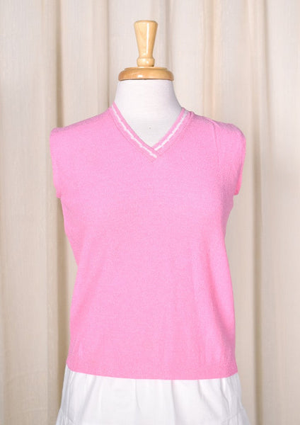 NWOT 1960s Vintage Pink V Neck Vest Top Cats Like Us