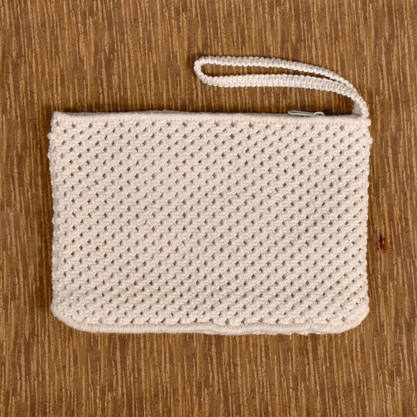 NWOT 1970s Vintage Tan Macrame Clutch Bag Wristlet Cats Like Us