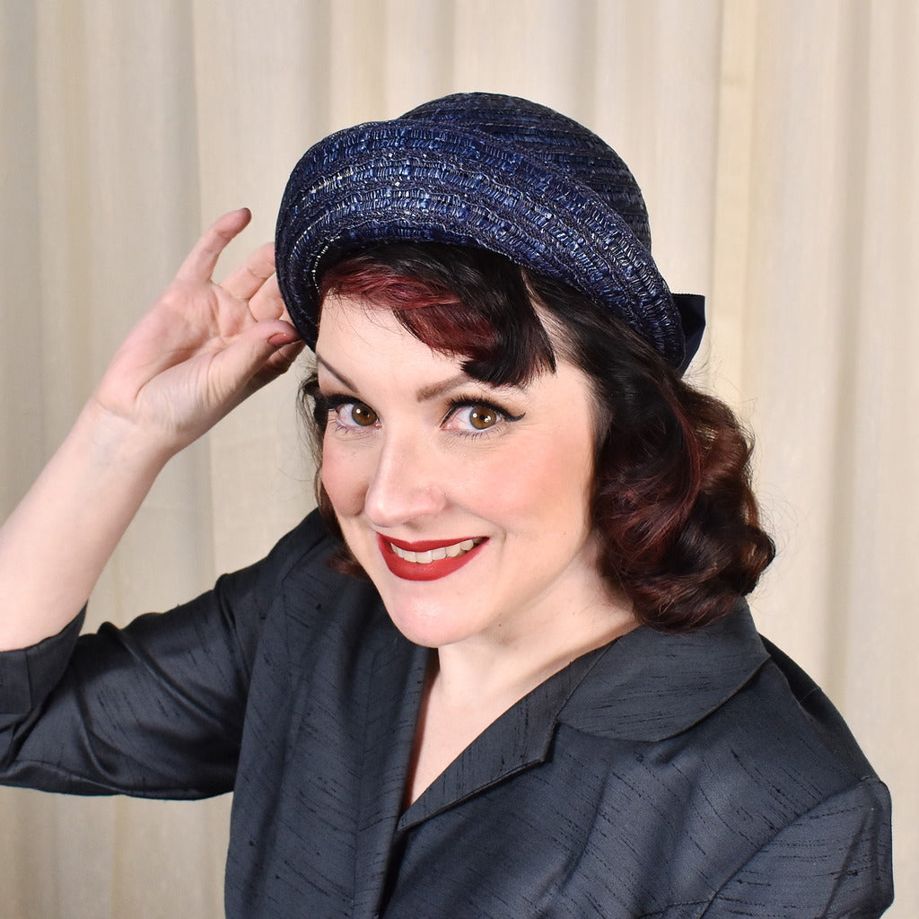 NWT 1950s Navy Straw Hat w Bow – Cats Like Us display picture 3