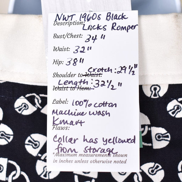 NWT 1960s Vintage Black Locks Romper Cats Like Us