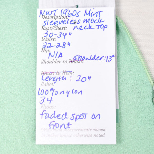 NWT 1960s Vintage Mint Mock Neck Top Cats Like Us