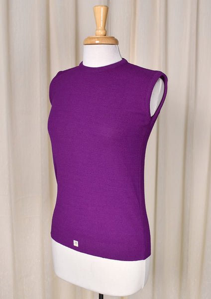 NWT 1960s Vintage Purple Sleeveless Shell Knit Top Cats Like Us