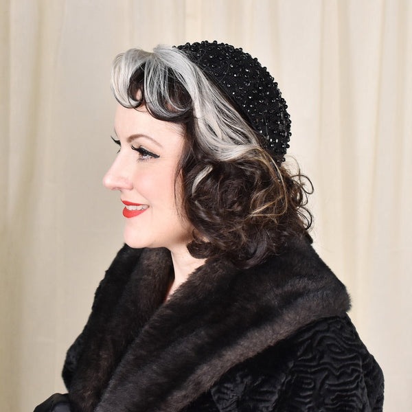 NWT 1970s Beaded Vintage Beanie Hat Cats Like Us