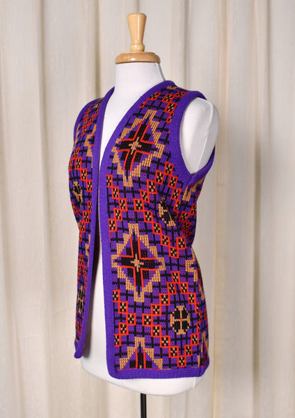 NWT 1970s Vintage Funky Purple Geometric Tunic Vest by Montgomery Ward Cats Like Us