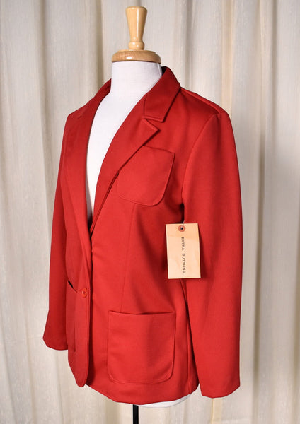 NWT 1970s Vintage Red Polyester Blazer Jacket Cats Like Us