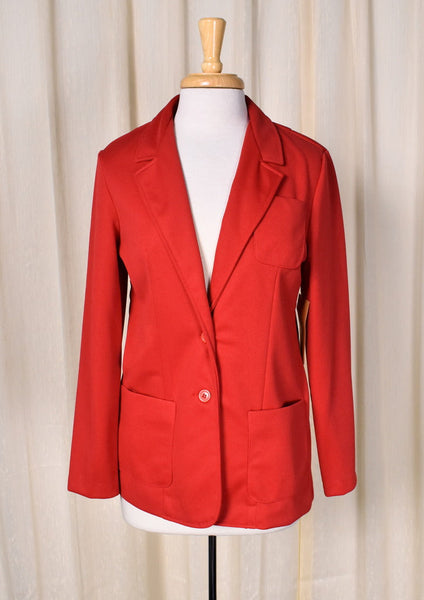 NWT 1970s Vintage Red Polyester Blazer Jacket Cats Like Us