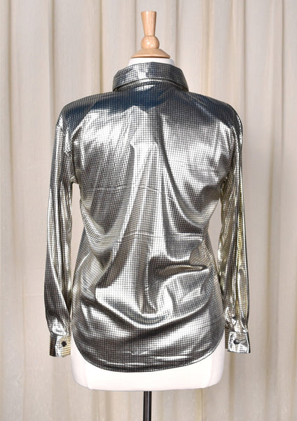 NWT 1980s Shiny Silver Square Blouse Cats Like Us