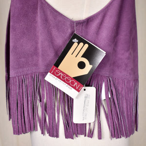 NWT 1980s Vintage Purple Leather Fringe Vest by Sasson Cats Like Us
