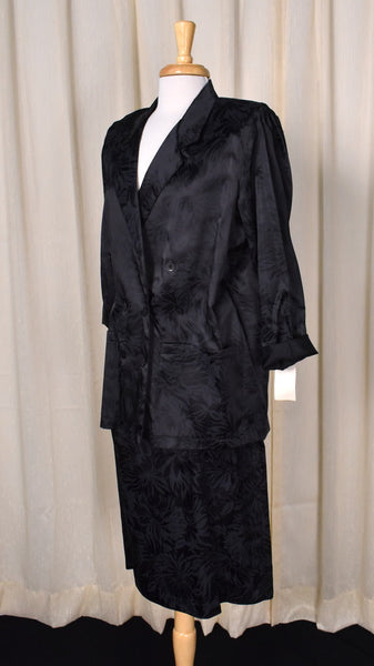 NWT 1990s Black on Black Floral Skirt Suit Cats Like Us