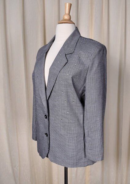 NWT 1990s Vintage Houndstooth Rhinestone Blazer Jacket Cats Like Us