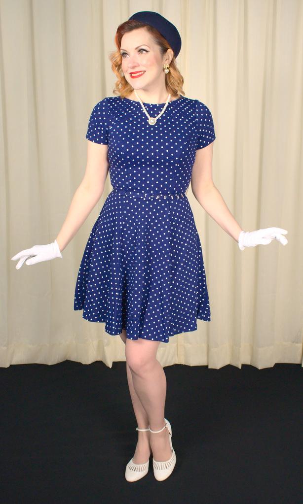 Navy Polka Dot Womens Retro Style Swing Dress by Unique Vintage – Cats Like  Us