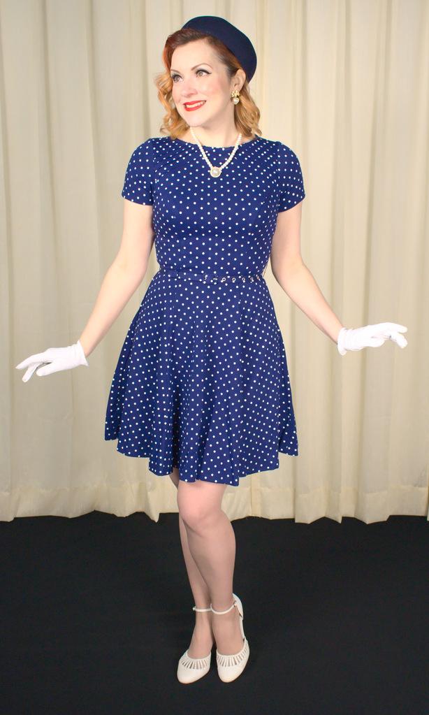 Navy Polka Dot Swing Dress Navy Polka Dot Swing Dress