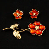 Cats Like Us Orange Flower Brooch Set