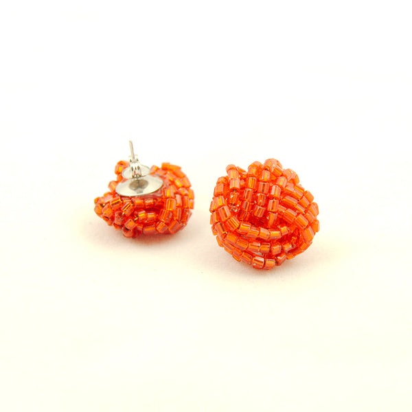 Orange Glass Bead Knot Earrings Cats Like Us