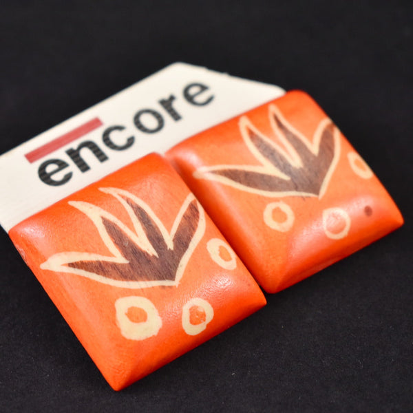 Orange Wood Square Earrings Cats Like Us