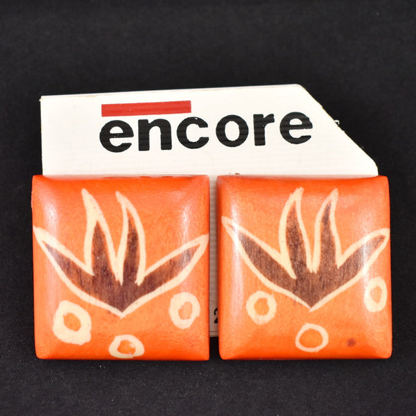 Orange Wood Square Earrings Cats Like Us