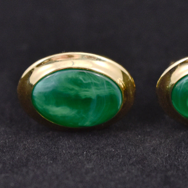 Oval Green Stone Vintage Cuff Links Cats Like Us