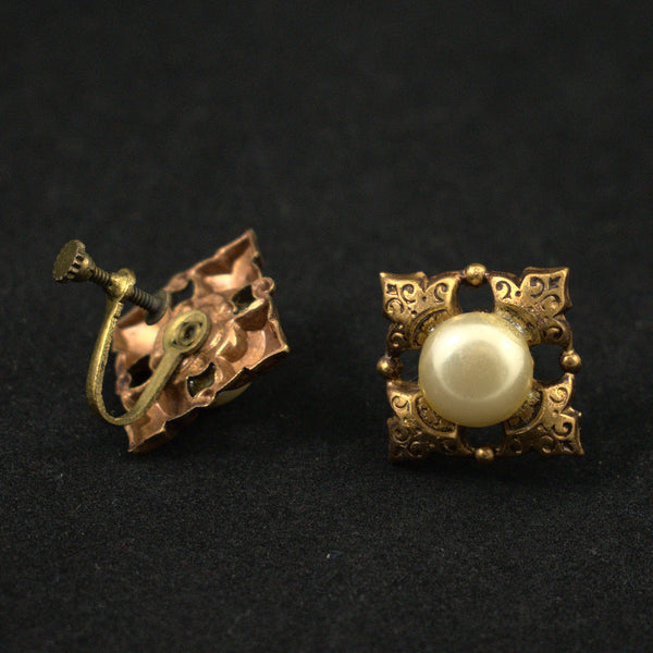 Pearl & Bronze Tile Vintage Earrings Cats Like Us