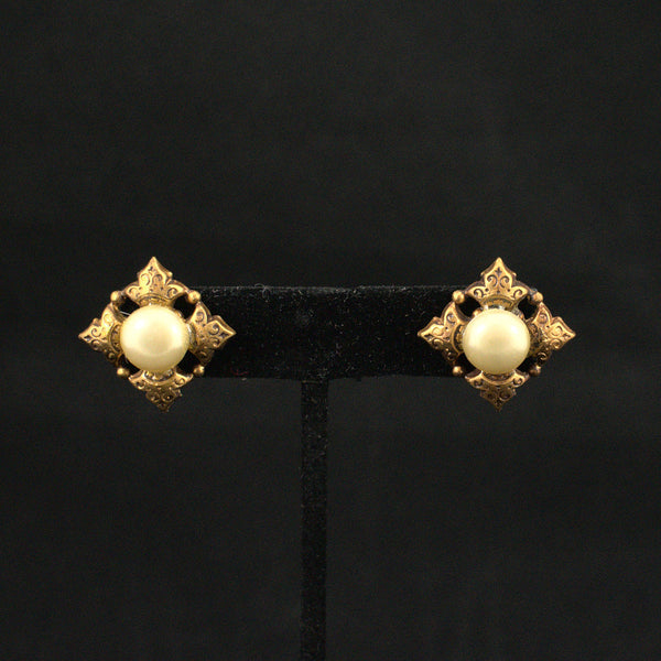 Pearl & Bronze Tile Vintage Earrings Cats Like Us