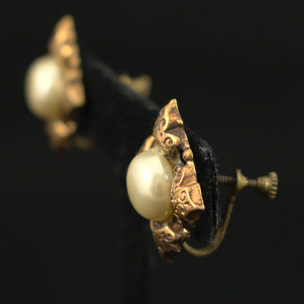 Pearl & Bronze Tile Vintage Earrings Cats Like Us
