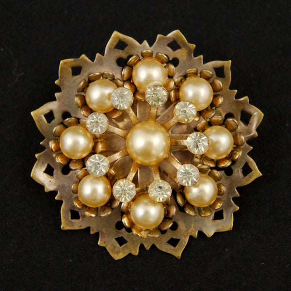 Pearl & Rhinestone Flower Pin Cats Like Us