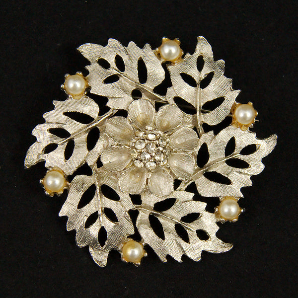Pearl & Rhinestones Leaf Brooch Cats Like Us