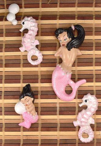 Pink Black Haired Mermaid Set Cats Like Us