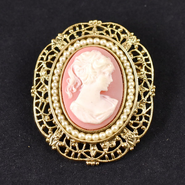 Pink Cameo Pearl Vintage Brooch Cats Like Us