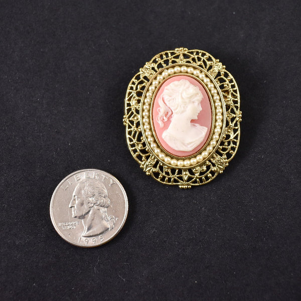 Pink Cameo Pearl Vintage Brooch Cats Like Us