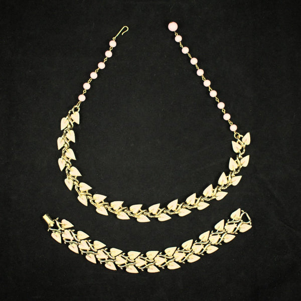 Pink Enamel Leaf Jewelry Set Cats Like Us